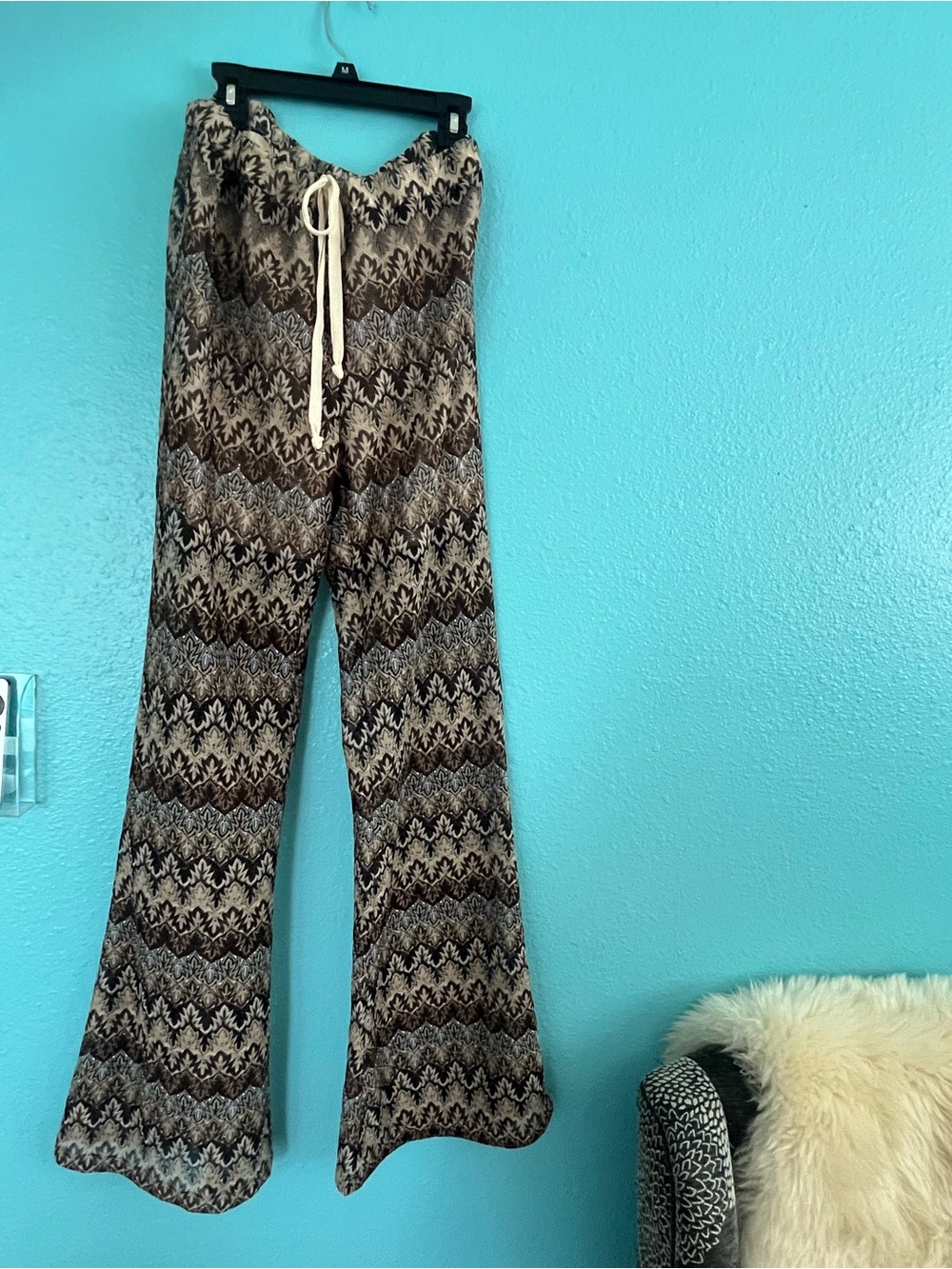 Bohemian Patterned Boot-Cut Knit Pants with Drawstring and lining women’s XL